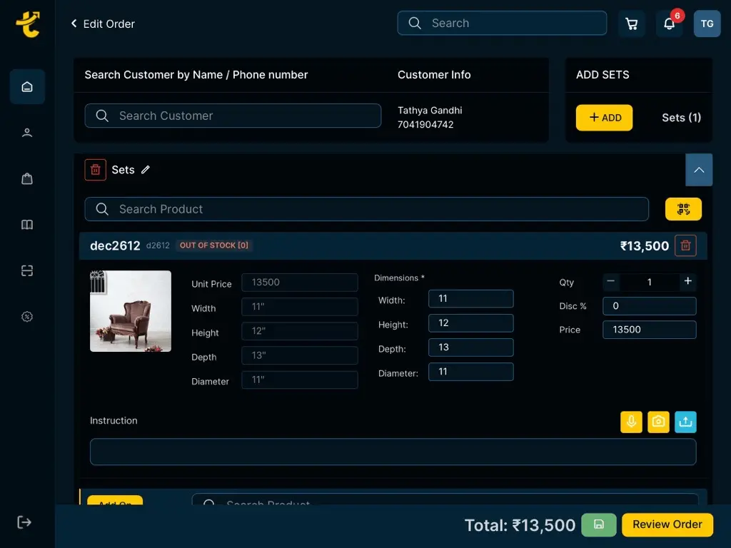 Login screen for TANYO CRM mobile App with fields to enter mobile number and a button to generate OTP.
